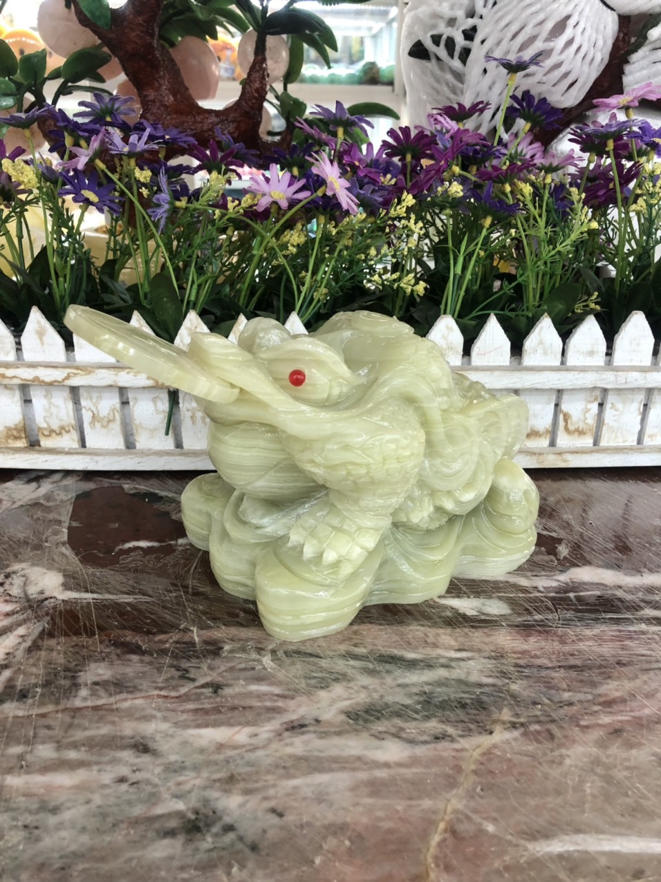 Tượng Cóc Ba Chân, Cóc Ngậm Tiền, Thiềm Thừ phong thủy chiêu tài lộc đá ngọc Onyx - Dài 15 cm