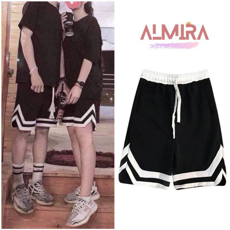 Quần short thun unisex bóng chày Chữ V nam nữ phong cách ulzzang , quần đùi thể thao form rộng ( Video ảnh thật)