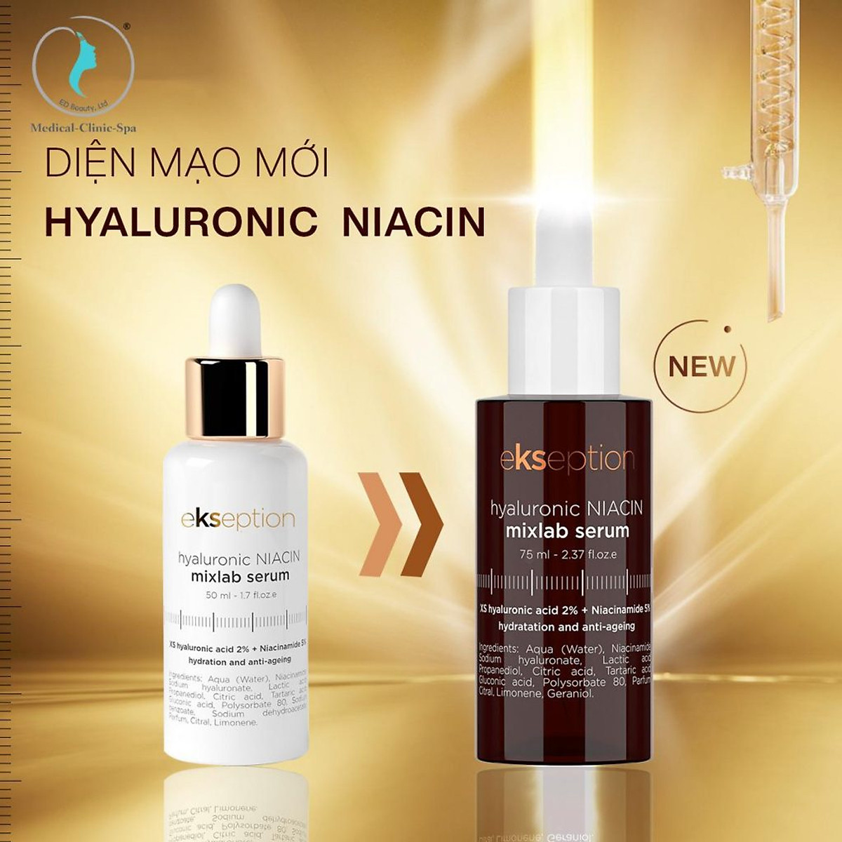 Serum dưỡng ẩm sáng da giảm mụn Eksep tion Hyalu ronic Nia cin 75ml chứa 5% Nia cina mide