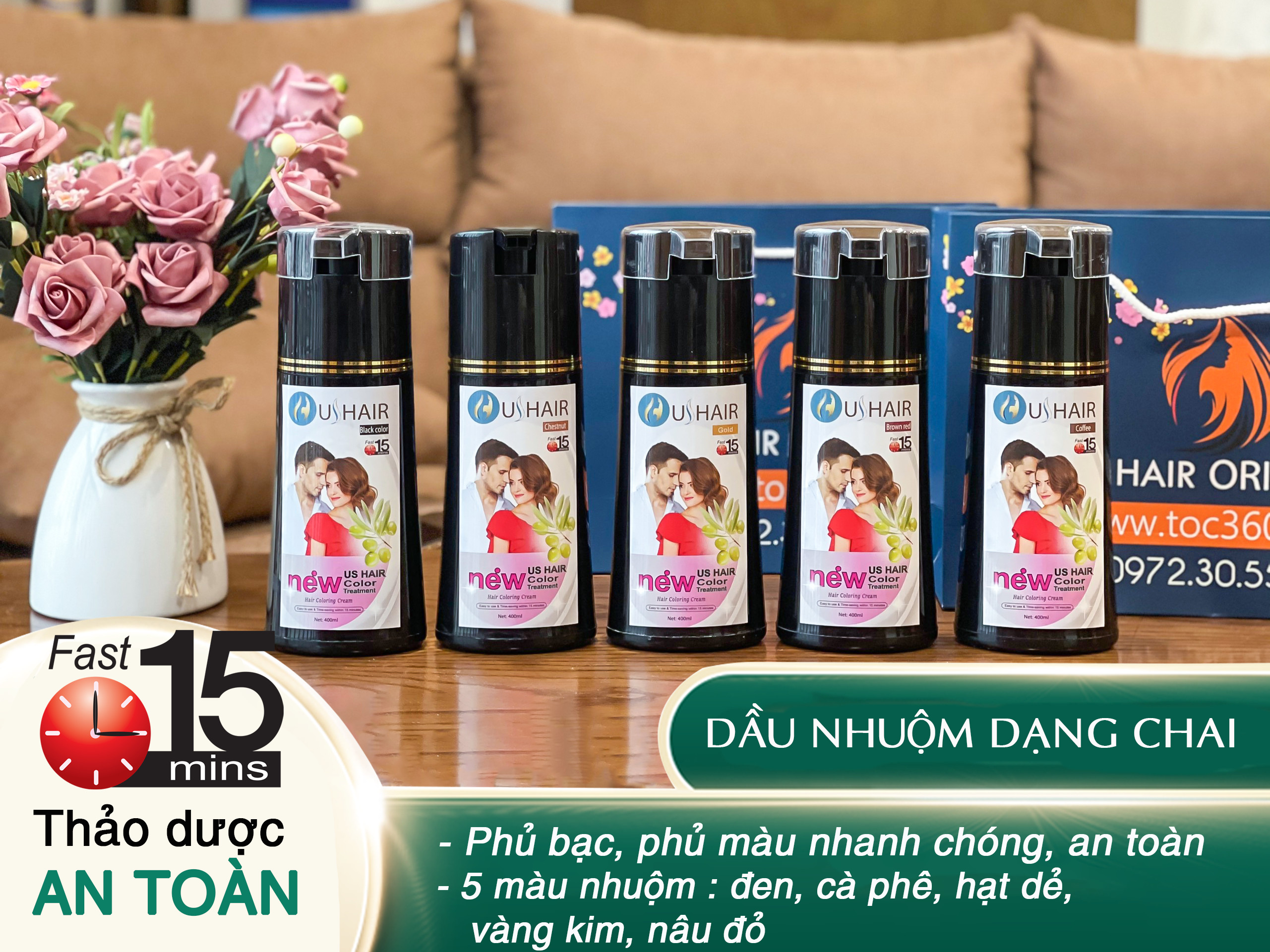 Combo 2 chai Dầu gội nhuộm tóc thảo dược US Hair