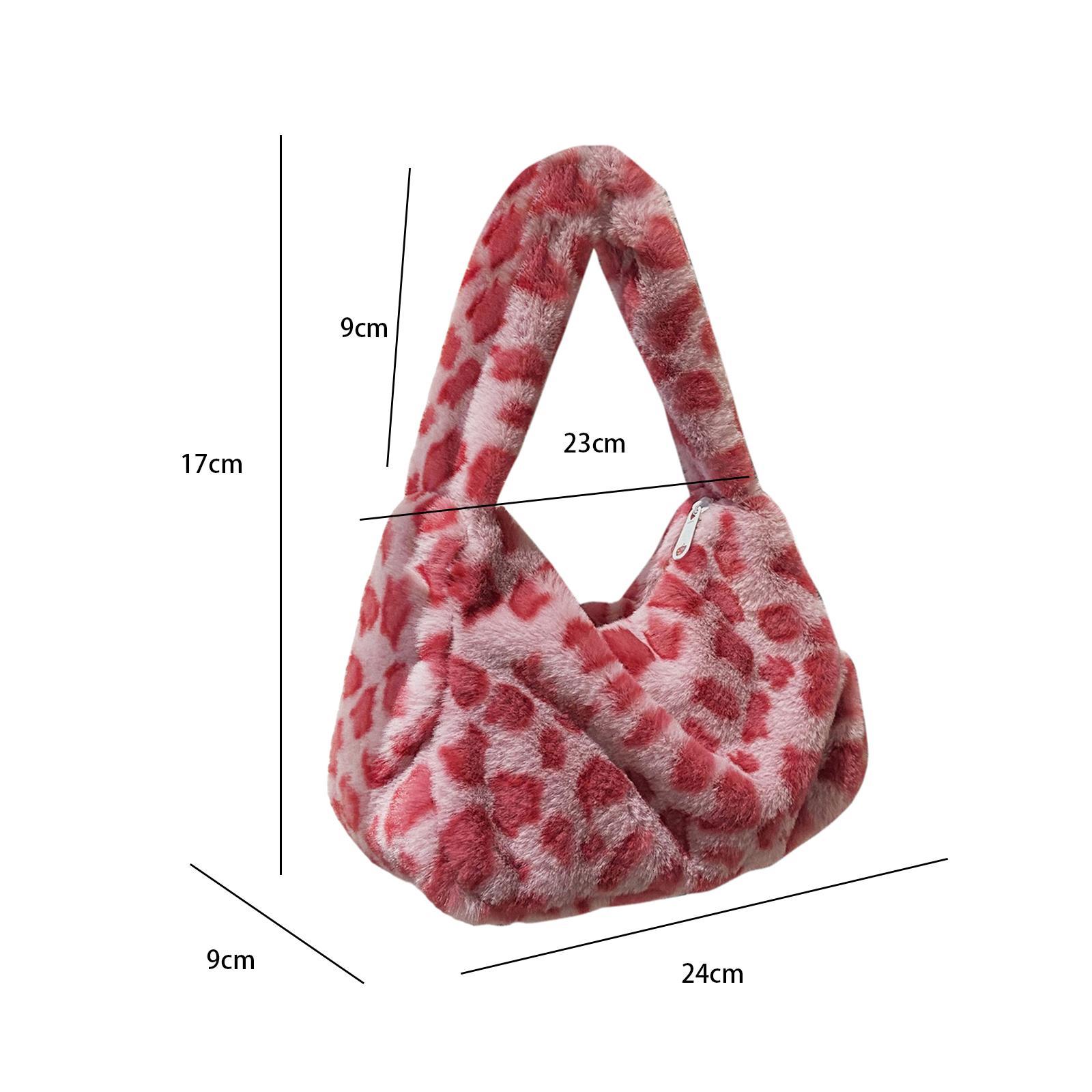 Fashion Plush Shoulder Bag Lady Casual Tote Underarm Bag Lightweight Small Purse Leopard Pattern Handbag for Travel Work