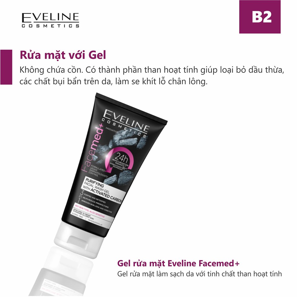 Gel rửa mặt thanh lọc da than hoạt tính Eveline Facemed+ 150ml