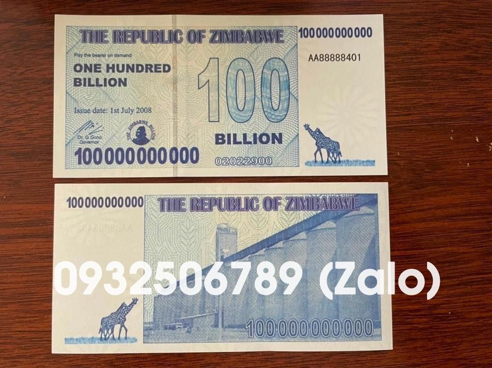 100 TỶ ĐÔ ZIMBABWE lưu niệm làm quà tặng , có bảo an phát quang cực độc