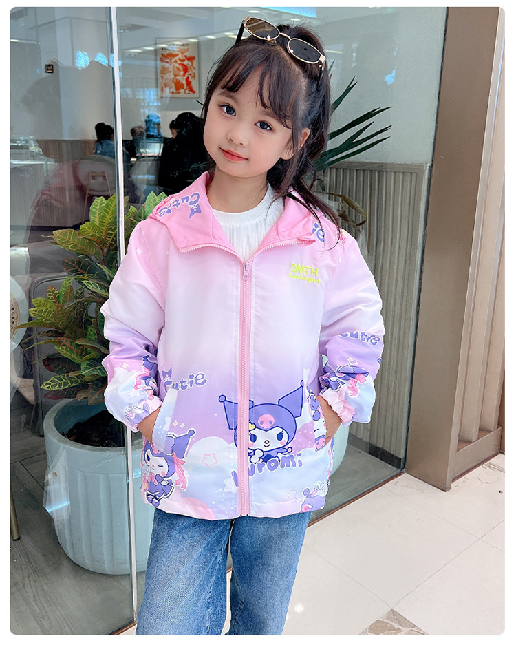 Áo khoác gió cho bé gái 2 lớp 7-16 tuổi hình kuromi thêu chữ DMTH hàng Quảng Châu dáng thời trang