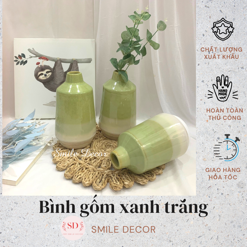 Bình cắm hoa gốm sứ Smile Decor men bóng phối màu xanh pastel nhẹ nhàng