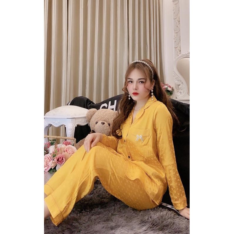 Đồ bộ pijama dài - bộ dài pyjama cao cấp, in họa tiết, vải satin mền mịn, mặc thoáng mát size 45-56kg