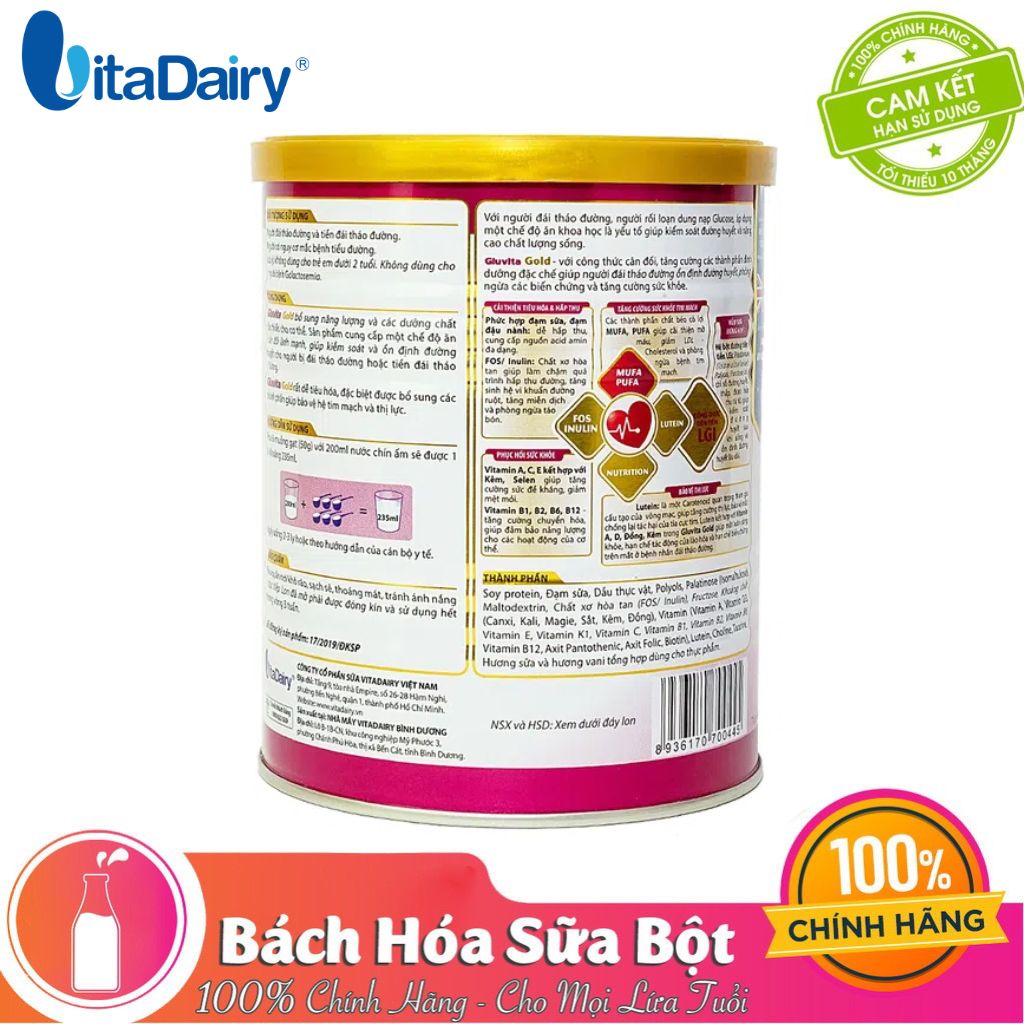 Sữa bột Gluvita Gold – Dinh dưỡng dành cho người bệnh ĐÁI THÁO ĐƯỜNG 900G