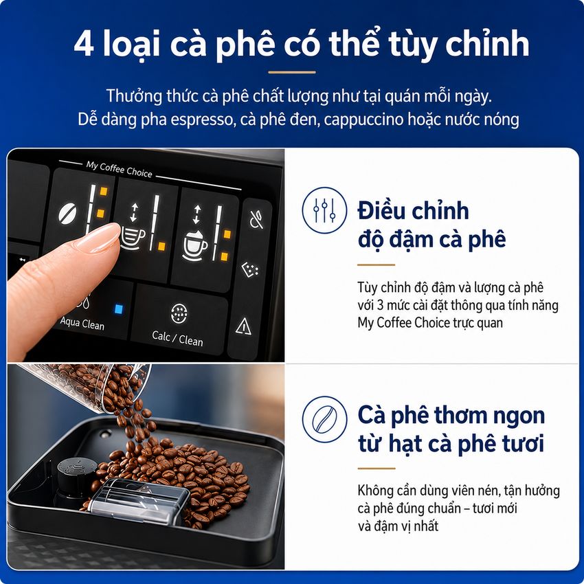 Máy pha cà phê Espresso, Americano tự động và Capuccino, Latte thương hiệu Philips EP2124/72 Serial 2200 - Hàng nhập khẩu