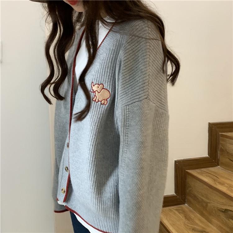 Áo khoác cardigan len cổ V cài khuy phối viền style nữ sinh Hàn Quốc