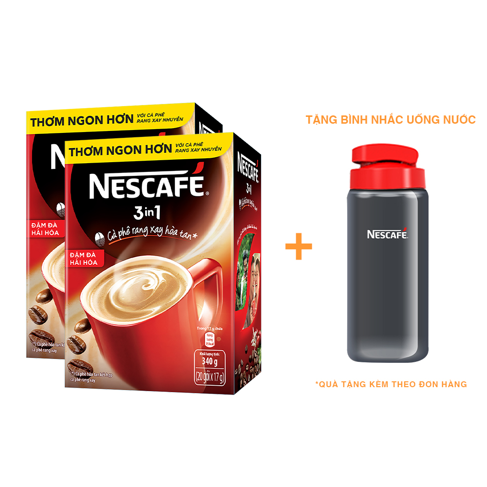 Combo 2 hộp NESCAFÉ 3IN1 Công thức cải tiến - Vị nguyên bản - Hộp 20 gói x 17 g - [Tặng 1 bình nước Water Reminder 700ml]