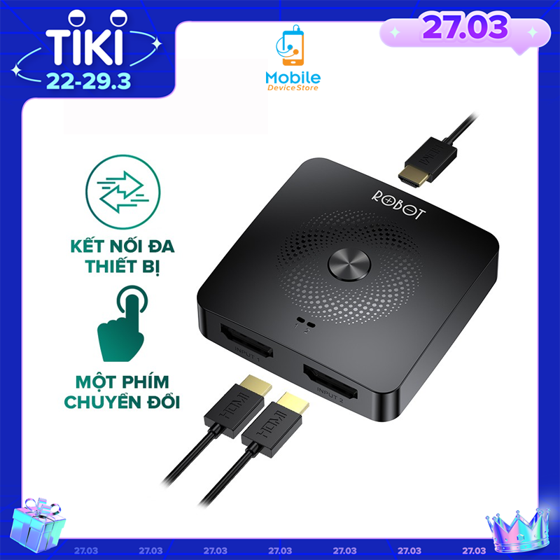 HUB Chuyển Đổi HDMI Switch/ Splitter Hai Chiều ROBOT Hỗ Trợ Kết Nối Máy Tính PS4, Đầu Thu TV - Hàng Chính Hãng