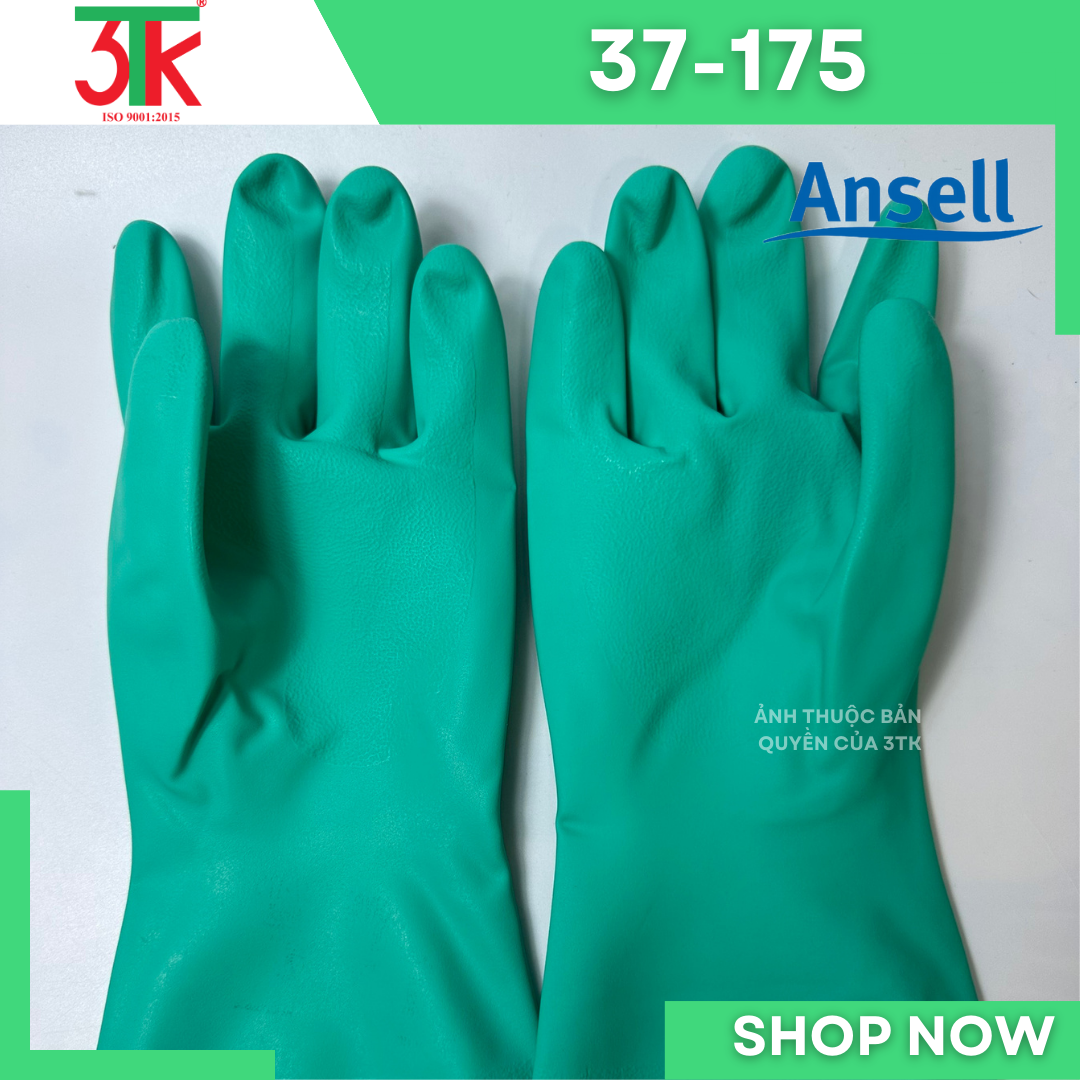 Găng tay cao su Nitrile Ansell 37-175 chống hóa chất , chống dầu , chống nước, lót cotton thấm hút mồ hôi tốt