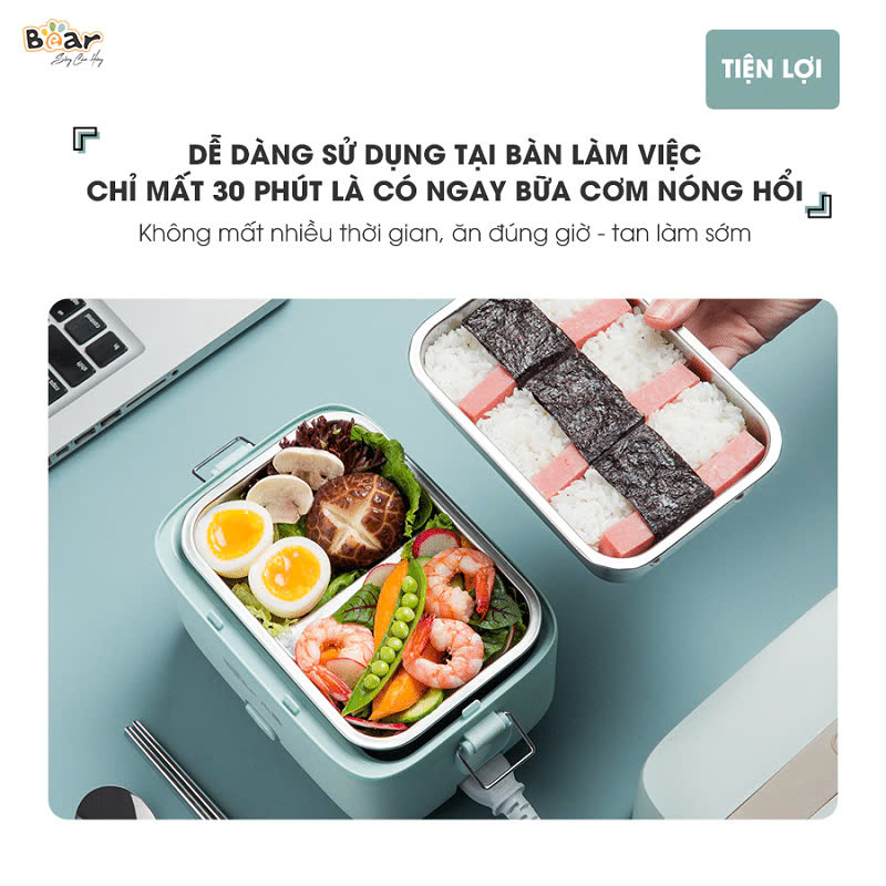 [Hàng chính hãng] Hộp cơm cắm điện 2 tầng bear SB-HC12L (English) - khóa kín, chống tràn, hâm nóng cơm tiện lợi cho dân văn phòng