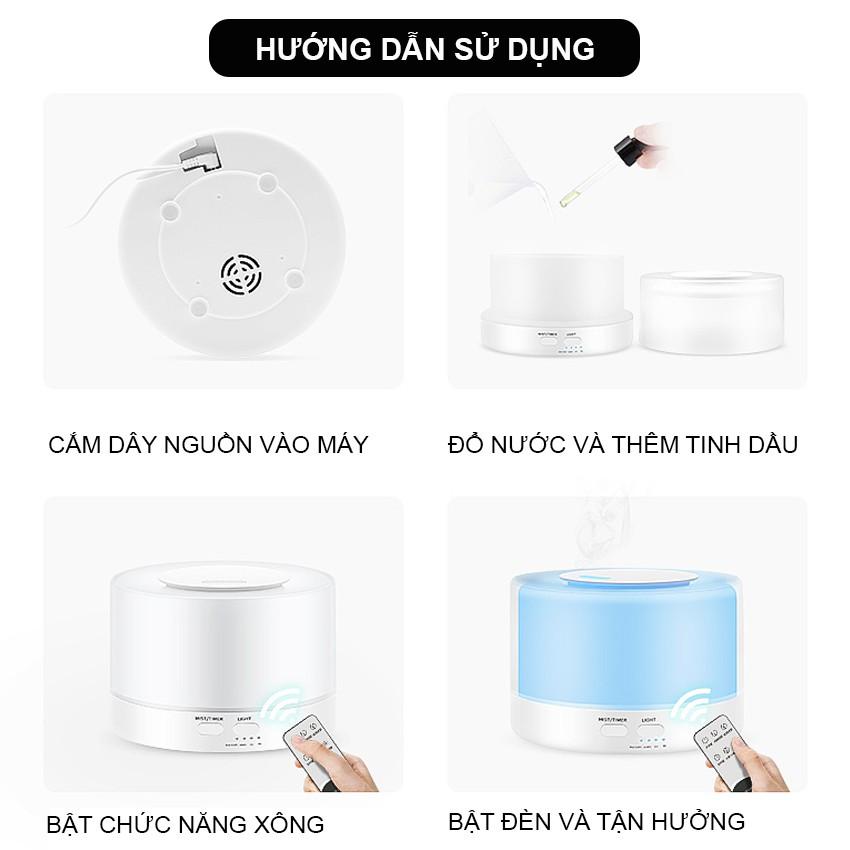 Máy xông tinh dầu trụ trong suốt bình chứa lớn 500ml tích hợp led 7 màu có remote Venado