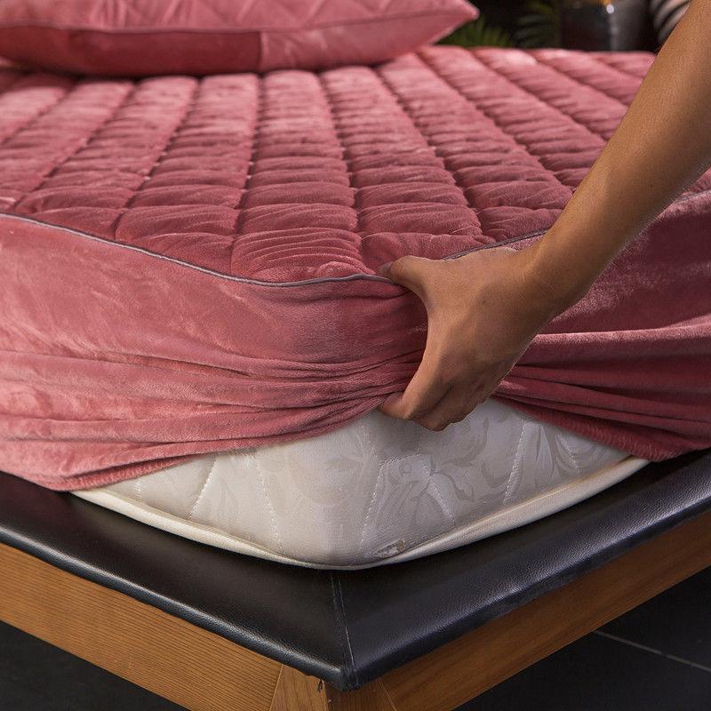 Mùa Đông WarmThicken Mền Chần Gòn Bọc Nệm Pha Lê Nhung Mềm Mại Sang Trọng Chắc Chắn Giường Nữ Hoàng Vương Trang Bị Tấm Giường Đôi Giường
