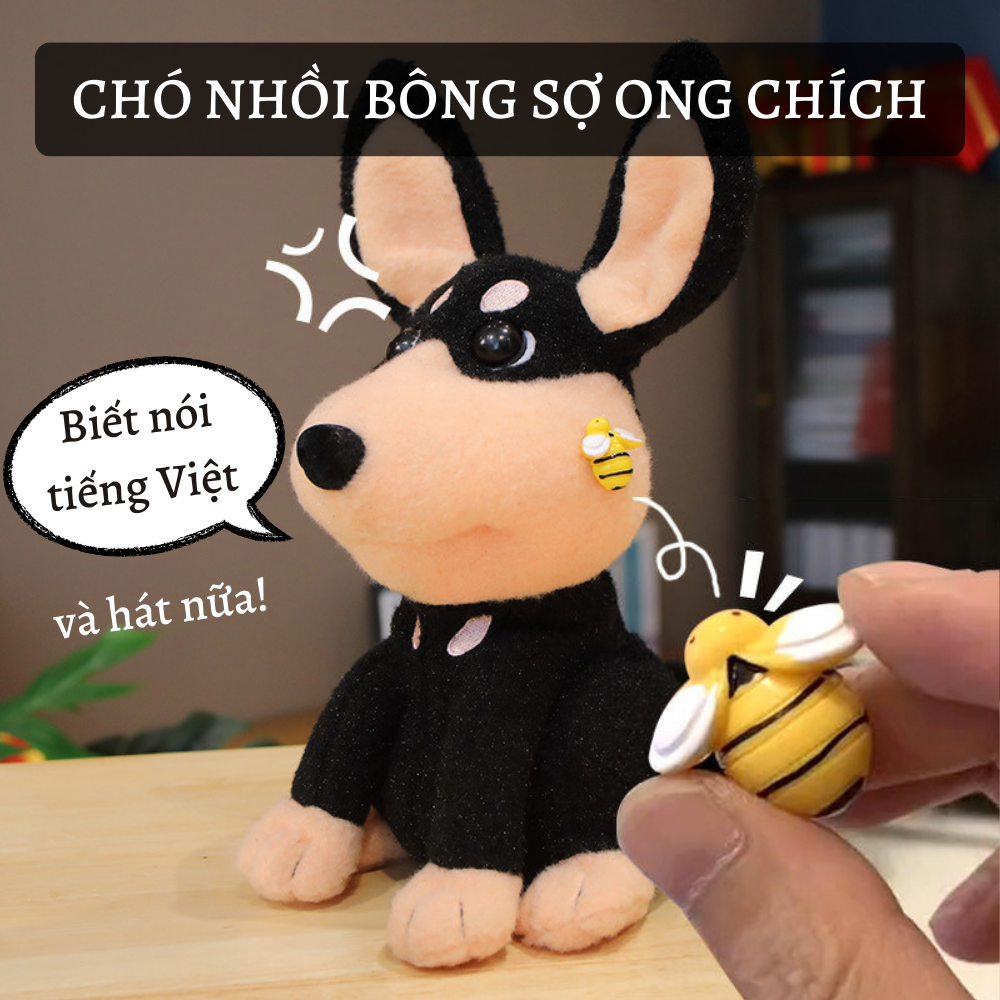 Cún Bông Điện Tử Sợ Ong cún có thể sủa và hát đuôi vẫy đuôi - Chó Bông Đồ Chơi Có Thể Chạy Sủa Dùng Pin Hàng Hot 2023
