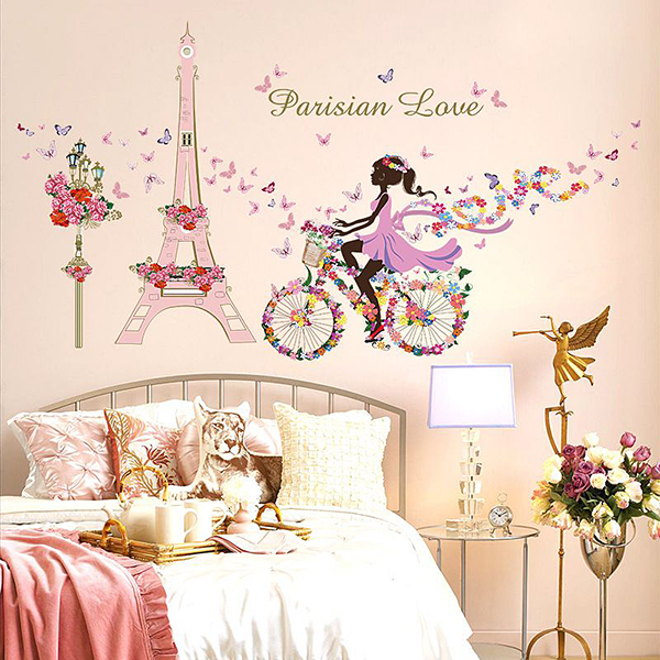 Decal Dán Tường Phòng Khách Tranh Cô Gái Xe Đạp 2 DKN024