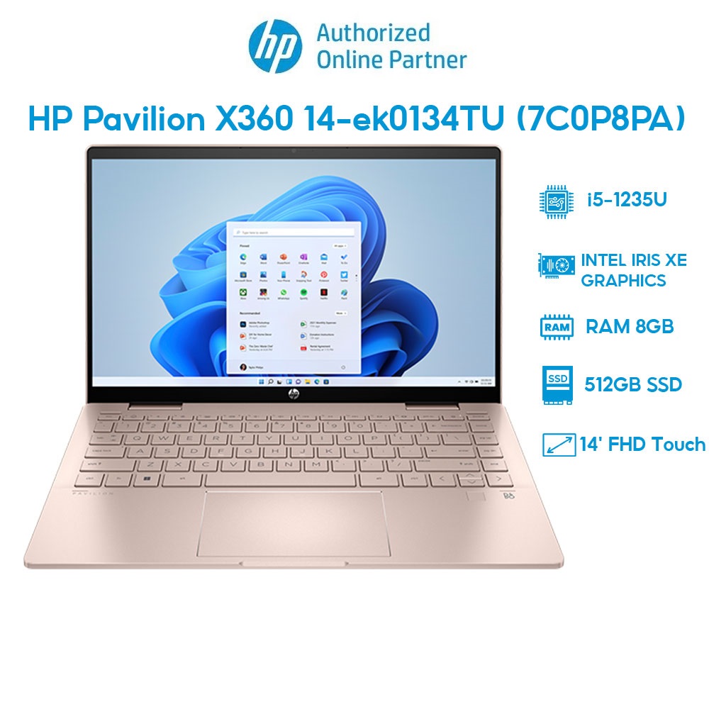 Laptop HP Pavilion X360 14-ek0134TU 7C0P8PA (i5-1235U | 8GB | 512GB | Intel Iris Xe Graphics | 14' FHD Touch | Win 11) Hàng chính hãng