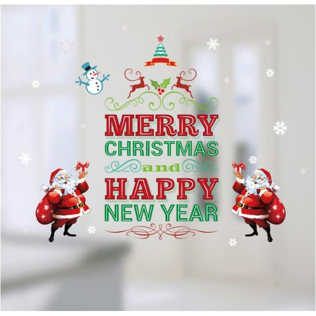 Decal dán tường trang trí Noel - Merry Christmas and Happy New Year Xanh Đỏ