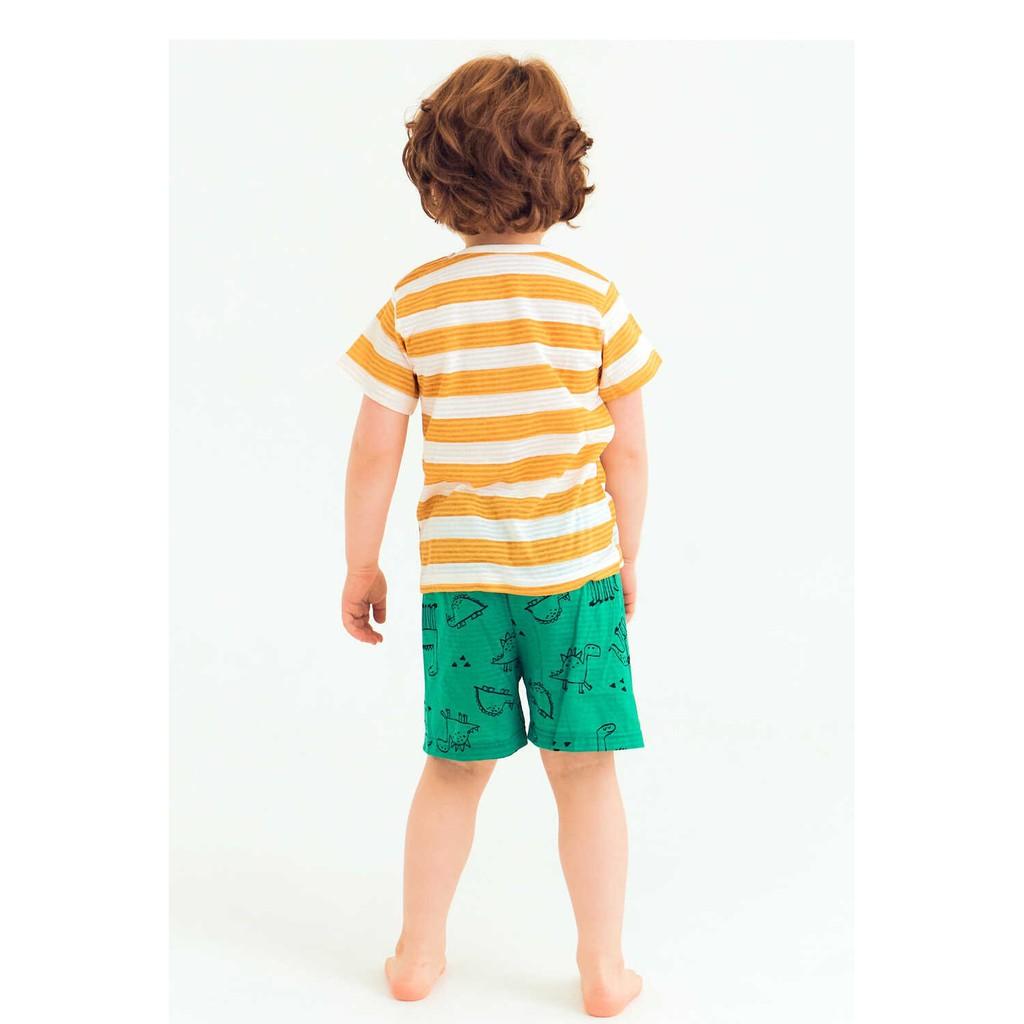 BỘ NGẮN CAO CẤP CHO BÉ NỘI ĐỊA HÀN, CHẤT COTTON GIẤY ORGANIC, MẪU KHỦNG LONG CAM