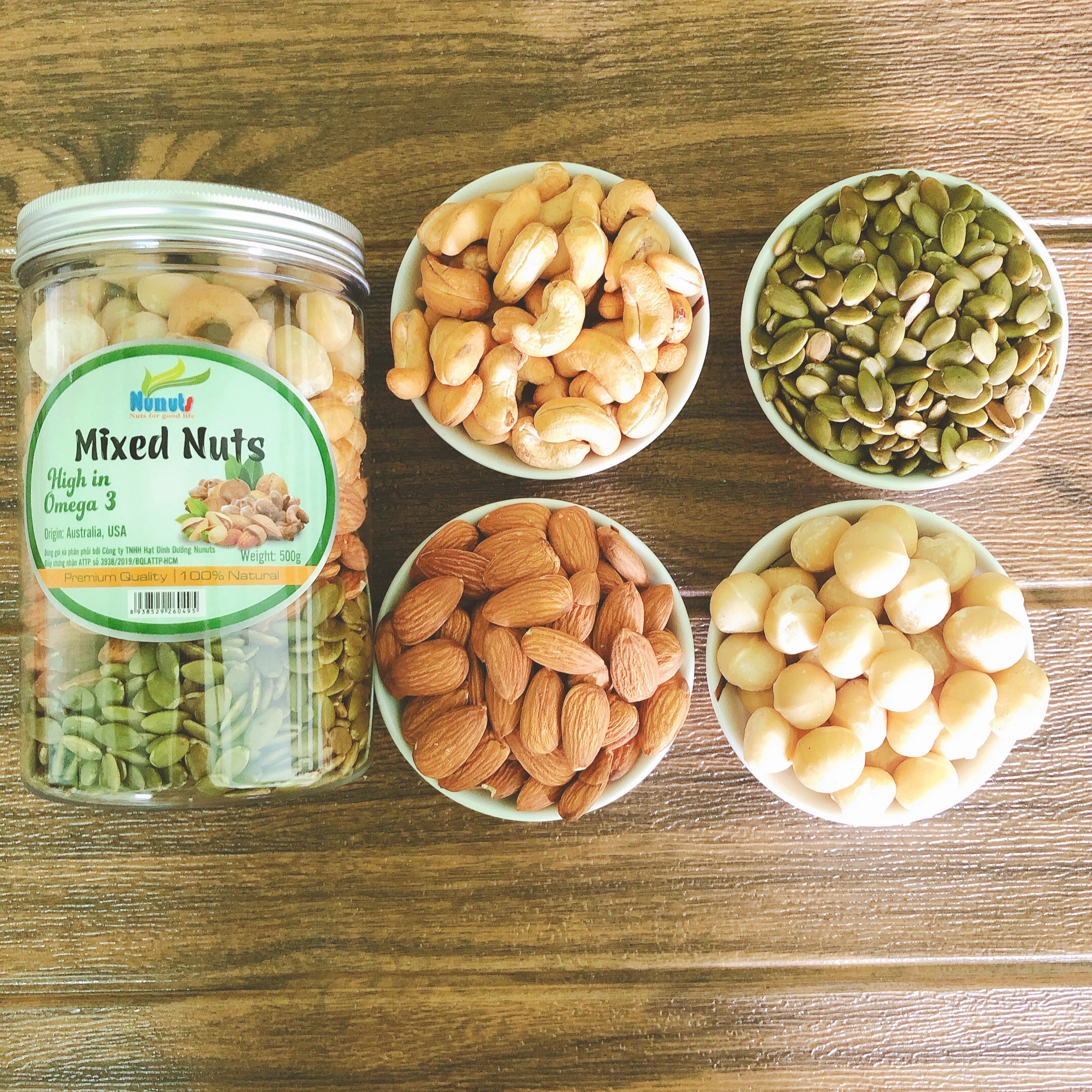 Mix hạt dinh dưỡng SIÊU MACCA Nunuts gồm 4 loại làm sữa, hạt sấy giòn, hạt tẩm mật ong.