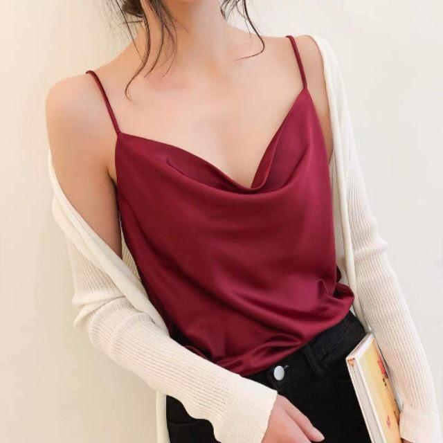 Áo 2 Dây Lụa Cổ Đổ Sang Chảnh Mặc Trong Áo Vest, áo Blazer