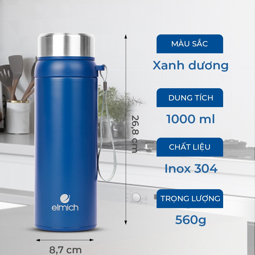 Bình Giữ Nhiệt Inox 304 Elmich EL-3683 Thể Tích 1000ml - Hàng Chính Hãng