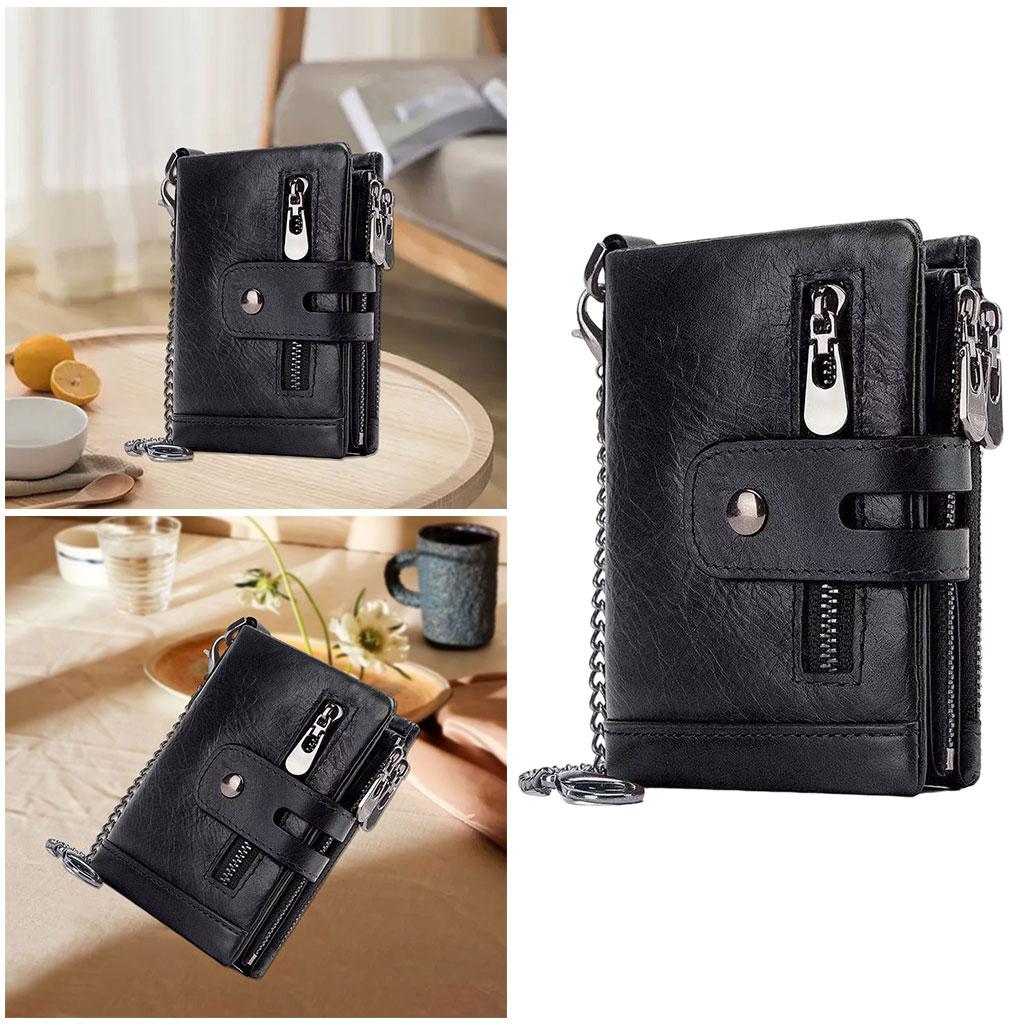 Mens Wallet Cowhide Leather Wallet Holder Bifold Black