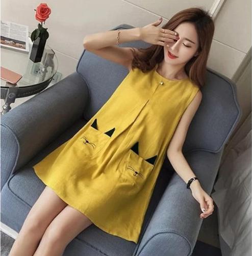 Đầm suông bầu túi tai mèo dễ thương - DB10