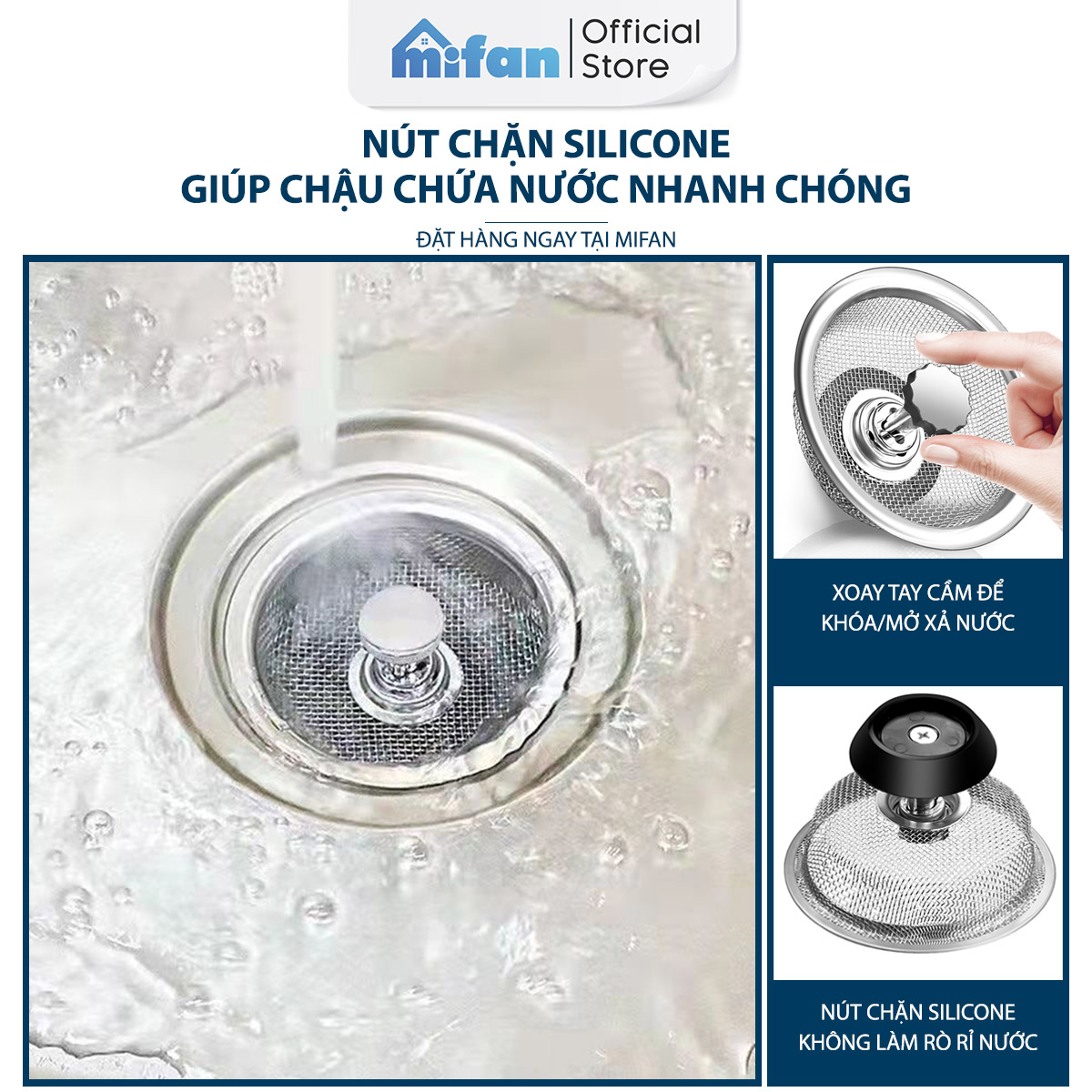 Lưới lọc rác bồn rửa chén thông minh Mifan - Thép không gỉ, nhựa ABS cao cấp - Lưới nhỏ ngăn cặn thức ăn thừa hiệu quả