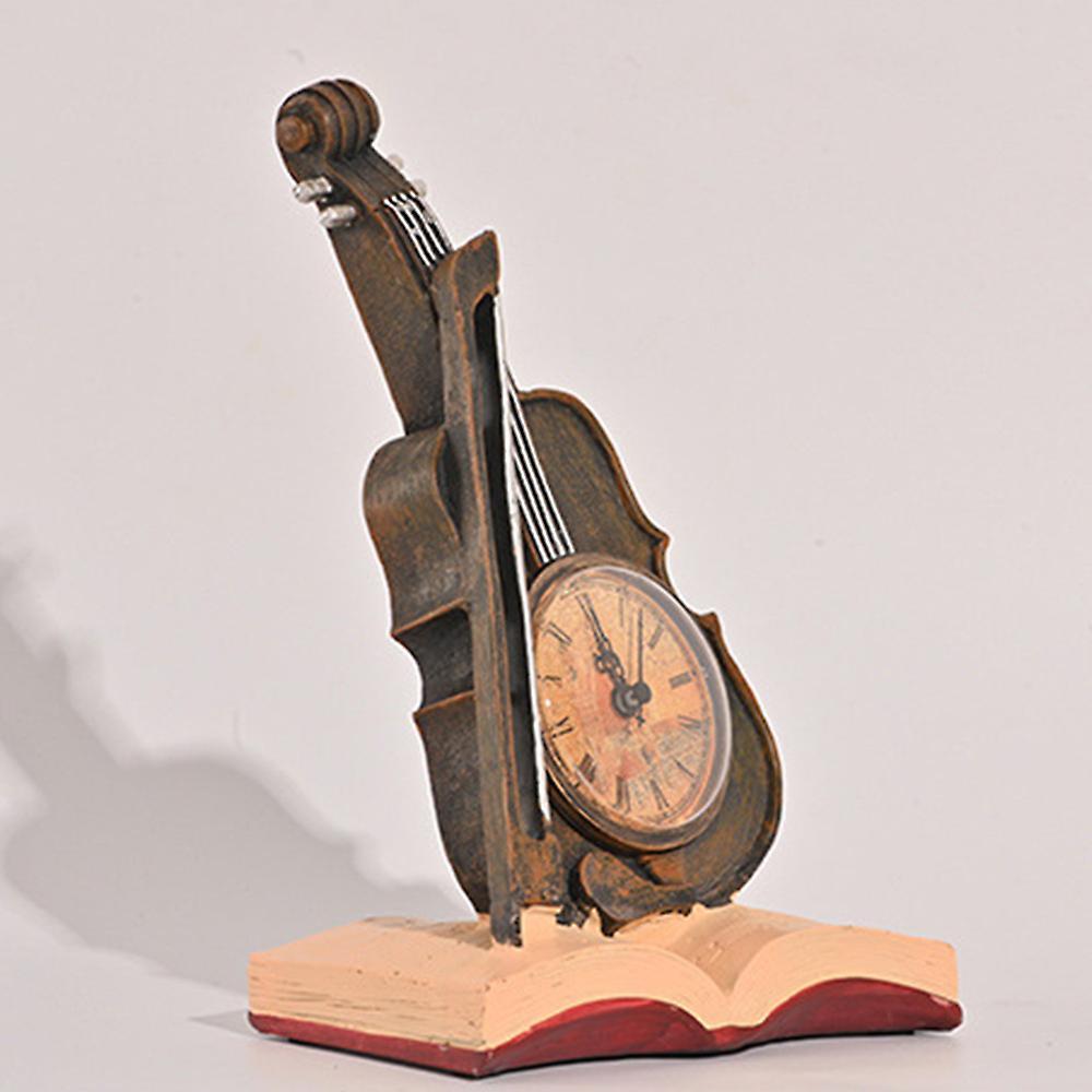 Đồ trang trí violin cổ điển đồng hồ thu nhỏ bức tượng nghệ thuật retro trang trí trong nhà