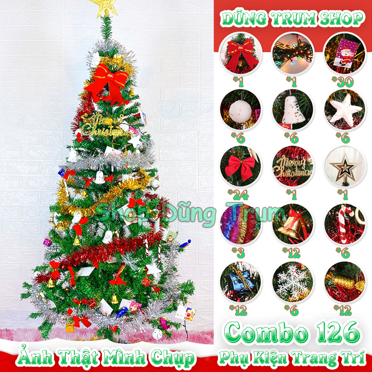 Cây Thông NOEL 126 Phụ Kiện 280 Cành 1m5 Trang Trí Giáng Sinh Cực Đẹp