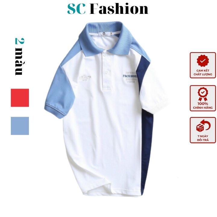 Áo thun nam tay ngắn cổ bẻ phối vải poly thêu chữ , mềm mịn, thấm hút mồ hôi SC0023