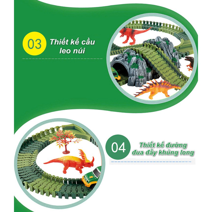 Đồ Chơi Xe Thám Hiểm Công Viên Khủng Long 144pcs TRACK TO DINOSAUR