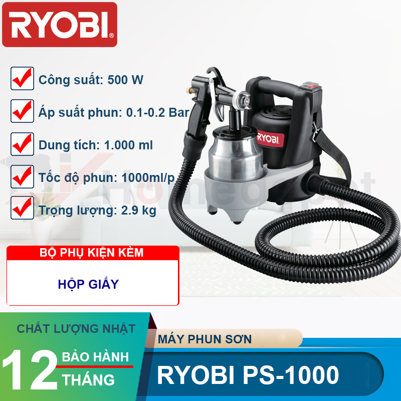 MÁY PHUN SƠN CẦM TAY HIỆU RYOBI JAPAN PS-1000 500w MỚI 100% CHÍNH HÃNG NHẬP KHẨU