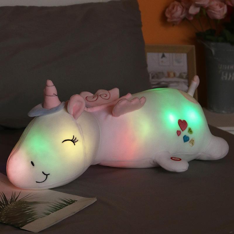 60CM Dễ Thương Phát Sáng Đèn LED Ánh Sáng Kỳ Lân Sang Trọng Đồ Chơi Đáng Yêu Dạ Quang Động Vật Kỳ Lân Gối Búp Bê Nhồi Bông Cho Bé Kids Xmas quà Tặng