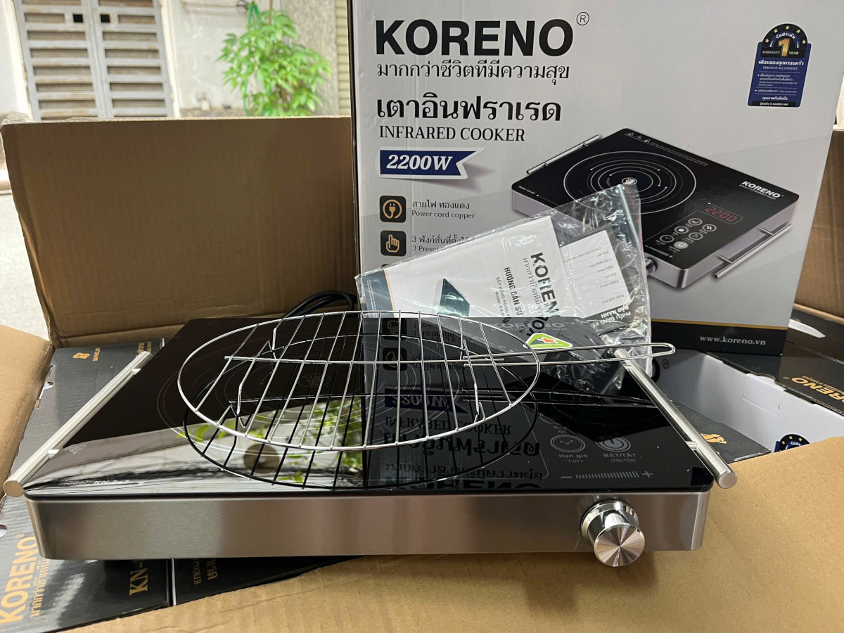 Bếp hồng ngoại Koreno Thái Lan KN-867 công suất 2200W tặng kèm vỉ nướng, bảo hành 12 tháng - Hàng chính hãng