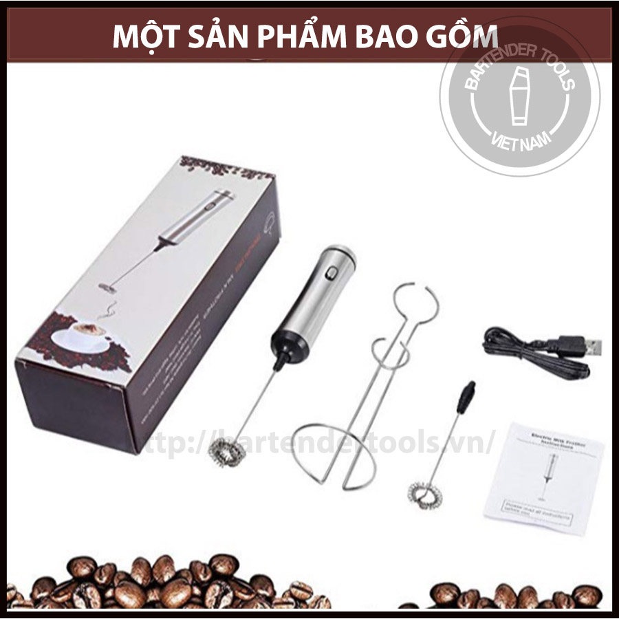 Máy đánh bọt  thân inox có giá đỡ (sạc usb)