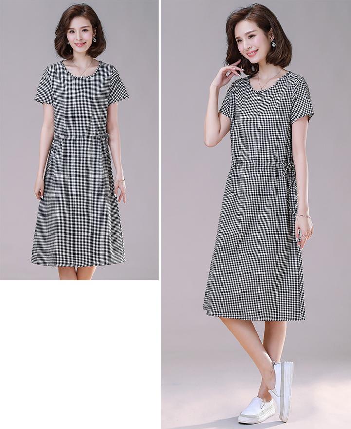 ĐẦM SUÔNG CARO THẮT EO - DS112