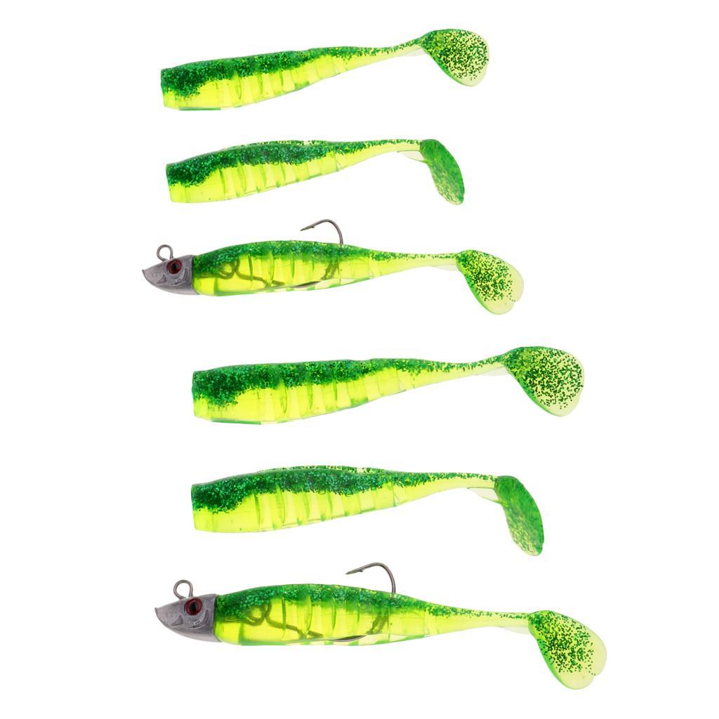 6pcs Shad Fishing Lure Soft Plastic Fish Bait Jig Head Swimbait Grub Worm
