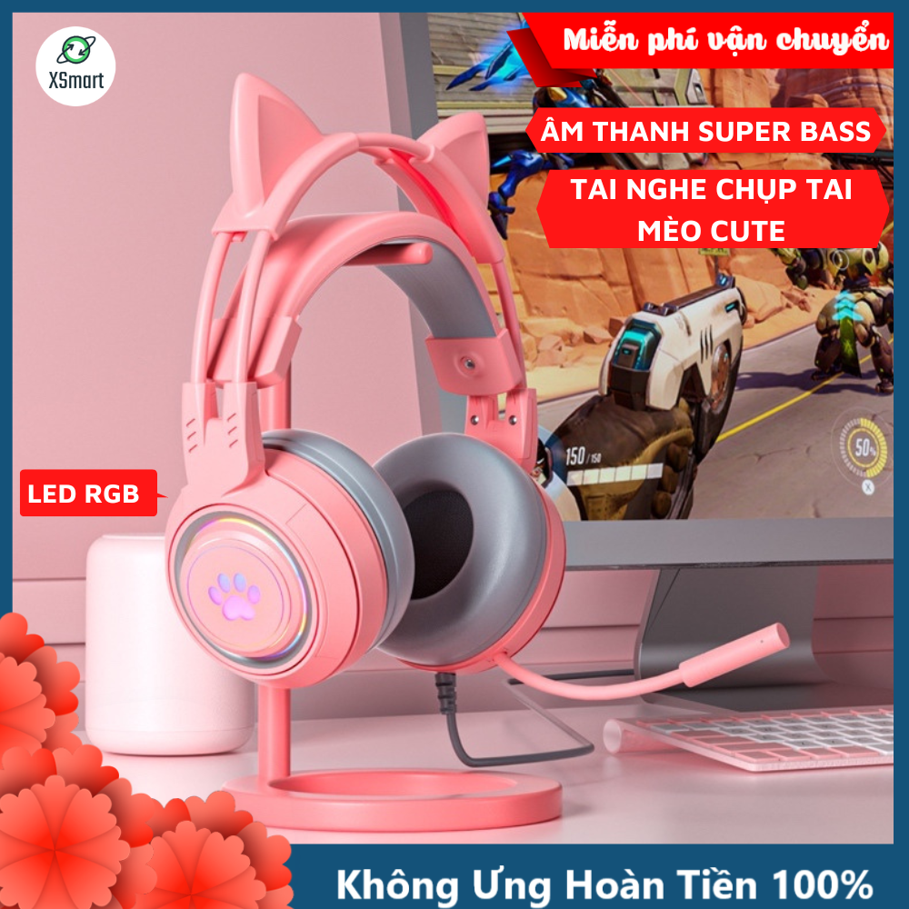 Tai Nghe Mèo Chụp Tai Chơi Game G25 Led RGB 2 Màu Tím, Hồng Siêu Cute Micro 360 Độ Âm Thanh Cực Hay Cho Máy tính laptop, Phù Hợp Với Các Game Thủ Nữ, Streamer-Hàng Chính Hãng