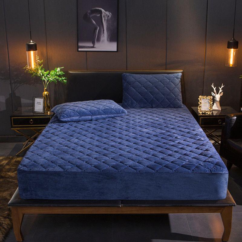 Mùa Đông WarmThicken Mền Chần Gòn Bọc Nệm Pha Lê Nhung Mềm Mại Sang Trọng Chắc Chắn Giường Nữ Hoàng Vương Trang Bị Tấm Giường Đôi Giường