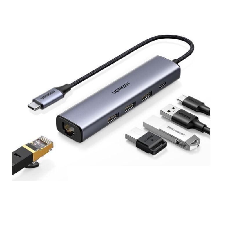 Hình ảnh Bộ chuyển đổi USB C sang cổng mạng LAN và 3 USB 3.0 màu xám Ugreen 20932 gigabits Ethernet + Pd CM475 - HÀNG CHÍNH HÃNG