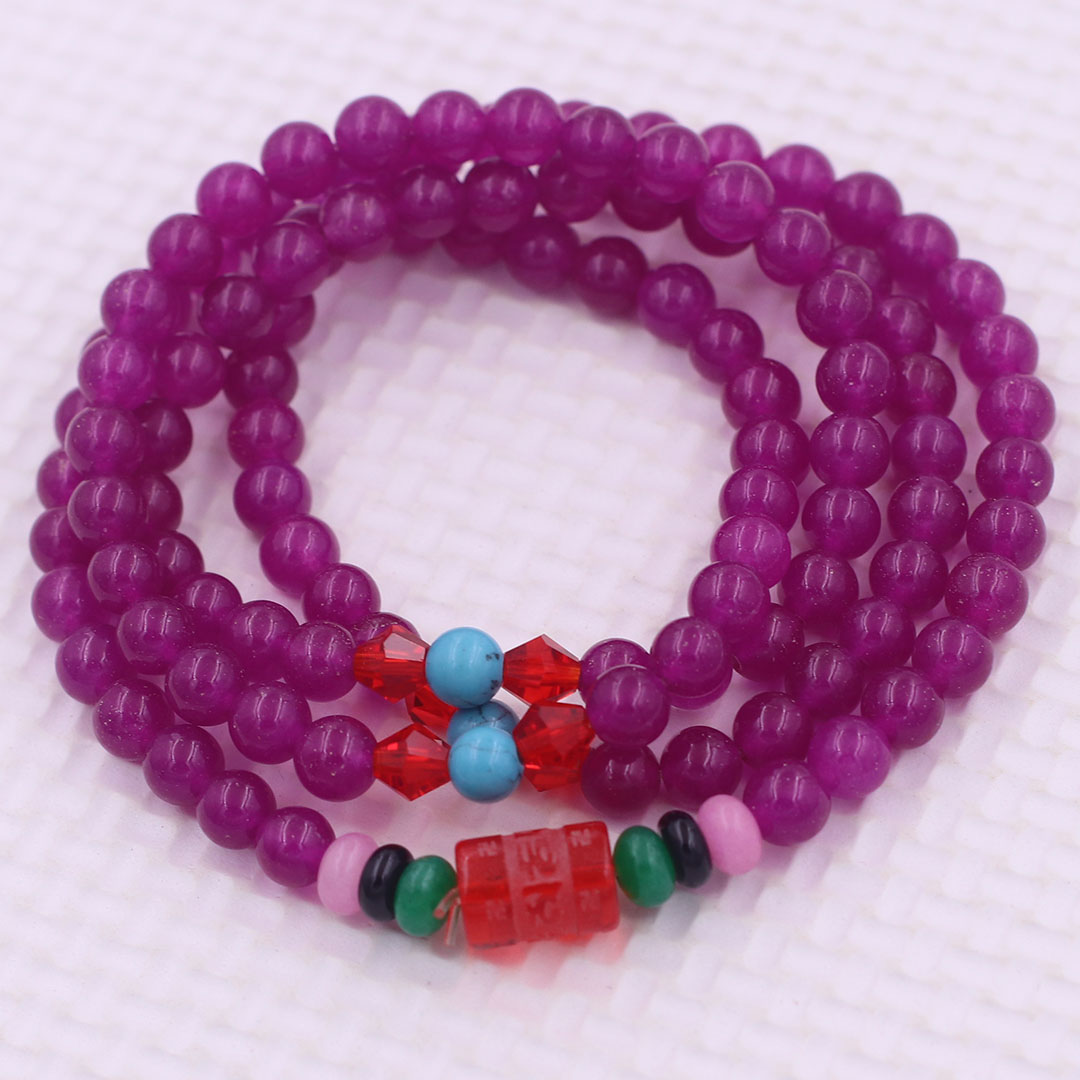 Vòng chuỗi 108 hạt đá thạch anh hồng charm lục tự kim ngôn - hạt 8 ly , vòng chuỗi niệm Phật, vòng chuỗi đeo tay