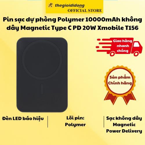 Pin sạc dự phòng Polymer 10000mAh không dây Magnetic Type C PD 20W Xmobile T156 - Hàng chính hãng