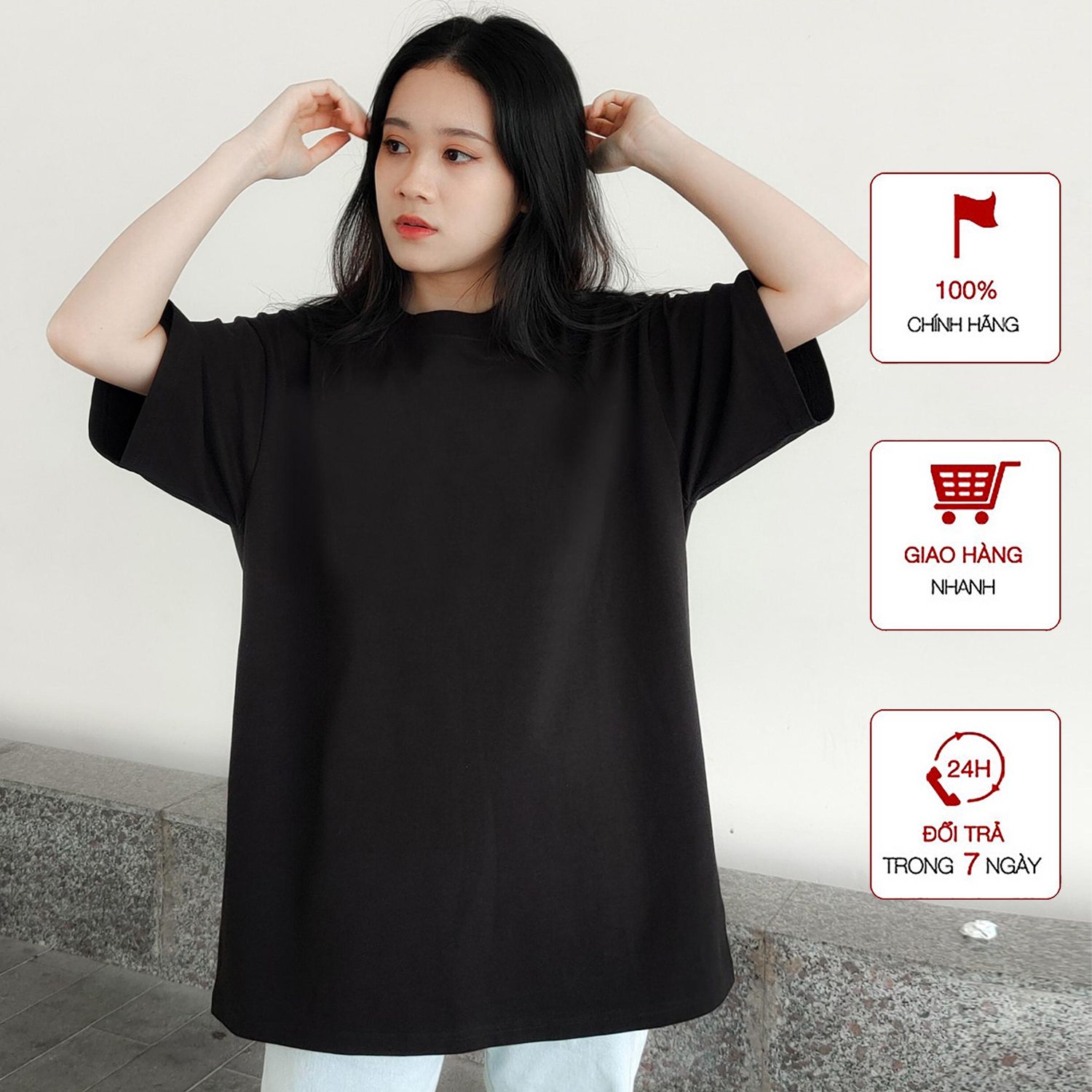 Áo Thun nữ WinBeen phong cách ulzzang form rộng tay lỡ vải cotton mềm mát 2 màu đen trắng cơ bản
