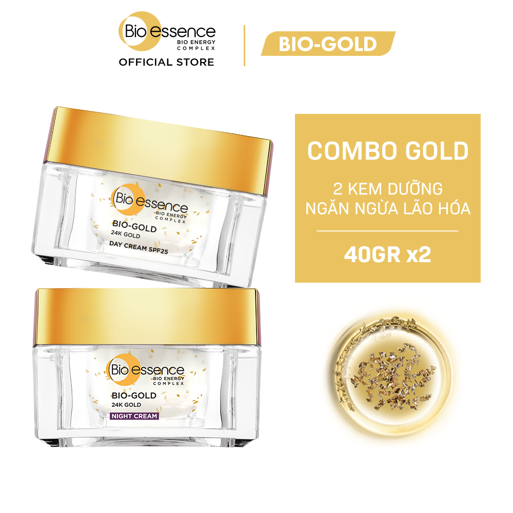 Combo ngăn lão hóa Bio-essence Bio-Gold Kem dưỡng ngày + đêm (40gr x2)