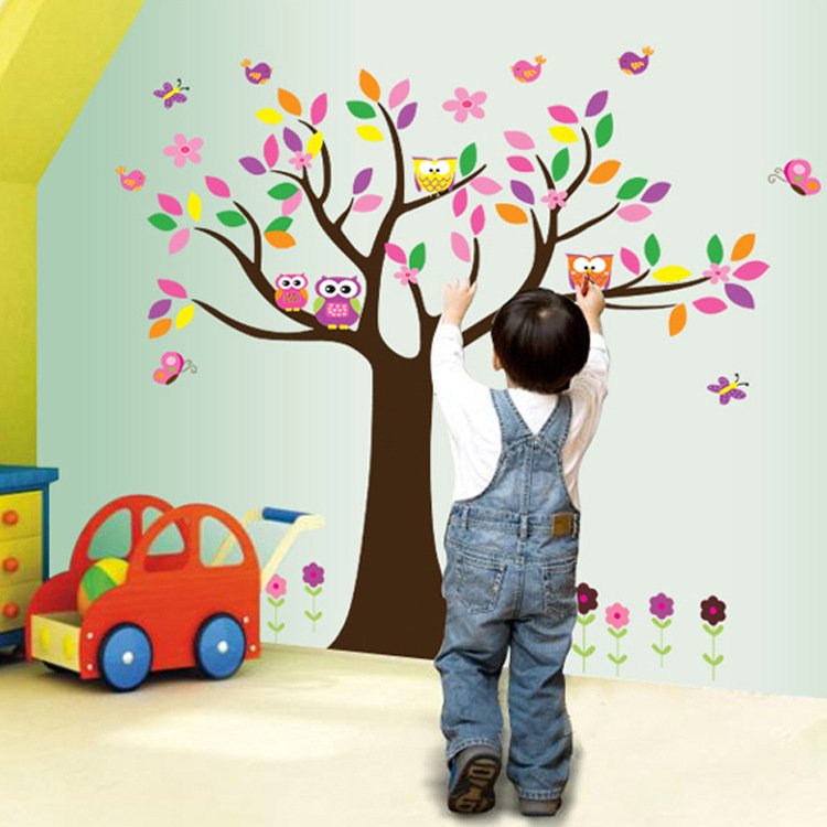 Decal dán tường cây hạnh phúc đầy màu sắc vui tươi