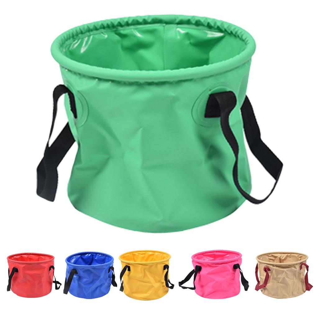 Outdoor Collapsible Water Bucket Carrier Leakproof Folding Pail Green 10L