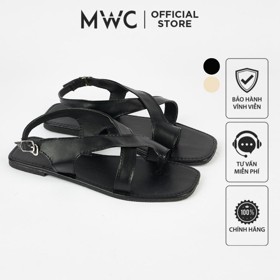 Giày Sandal Nữ MWC 2874 - Giày Sandal Xỏ Ngón Quai Chéo Cách Điệu Đế Bệt Thời Trang